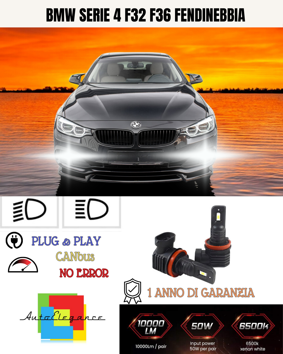 💫KIT LED H8 BMW SERIE 4 F32 F36 6000K BIANCO FENDINEBBIA 💫