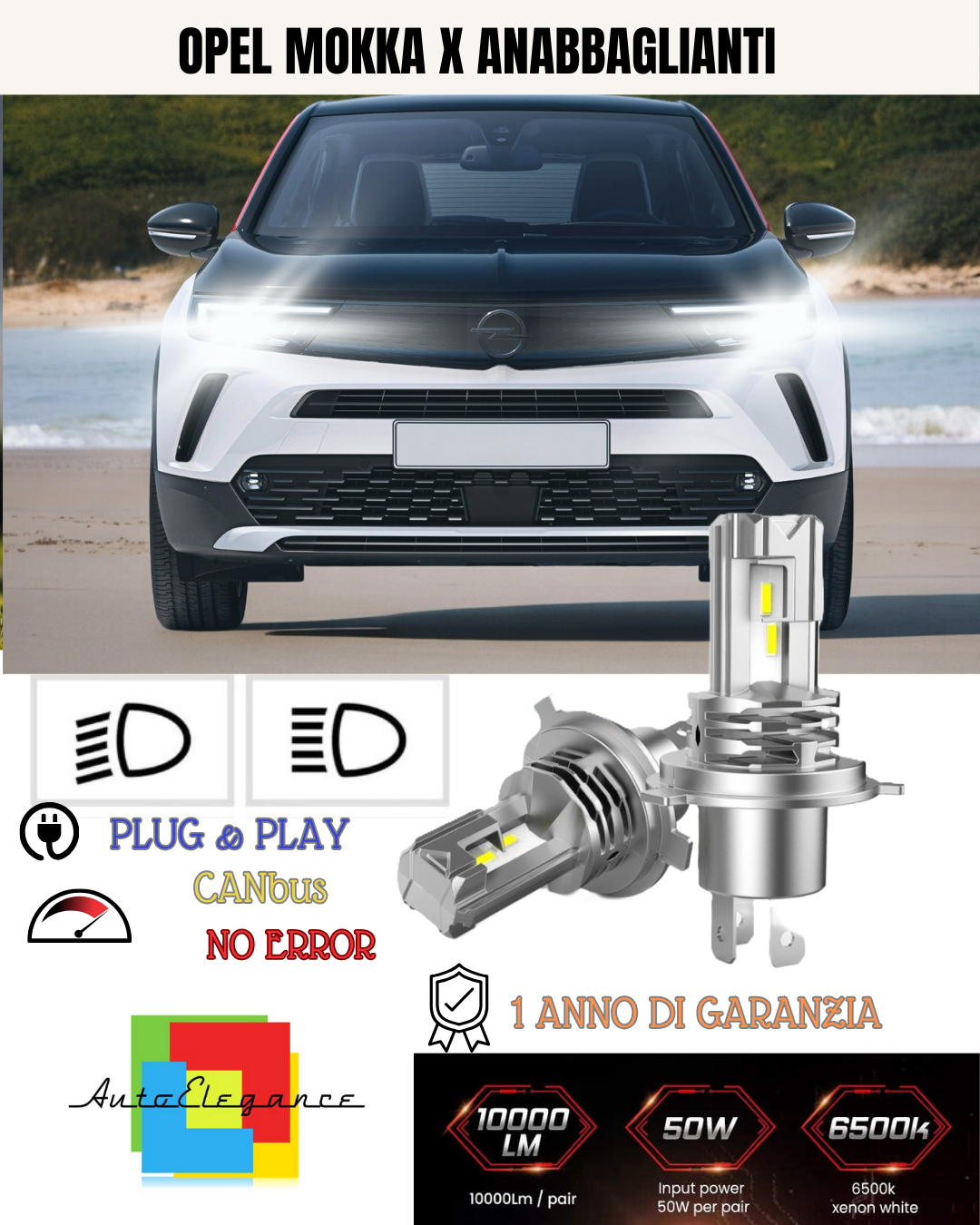 KIT LED H7 OPEL MOKKA 6000K BIANCO 6000 LUMEN CANBUS ANABBAGLIANTI