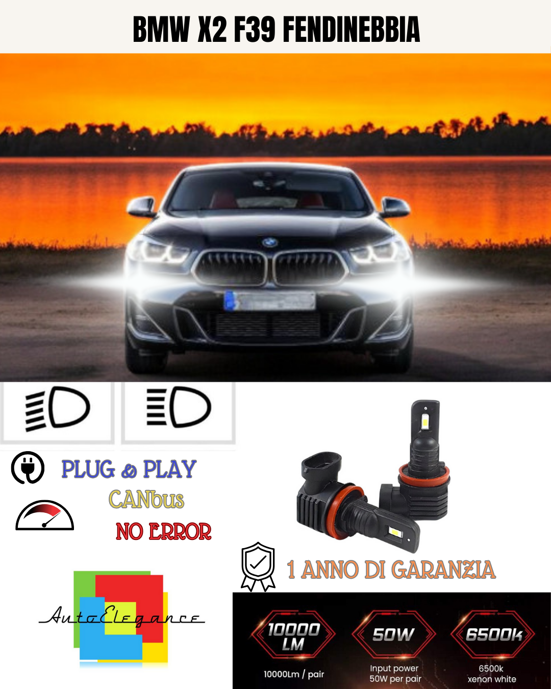 💫KIT LED H8 BMW X2 F39 6000K BIANCO FENDINEBBIA 💫