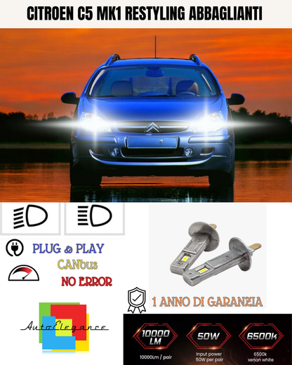 🔥KIT LED H1 CITROEN C5 MK1 RESTYLING 6000K BIANCO ABBAGLIANTI🔥