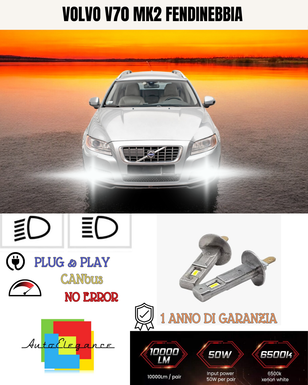 🔥KIT LED H1 VOLVO V70 MK2 6000K BIANCO FENDINEBBIA 🔥