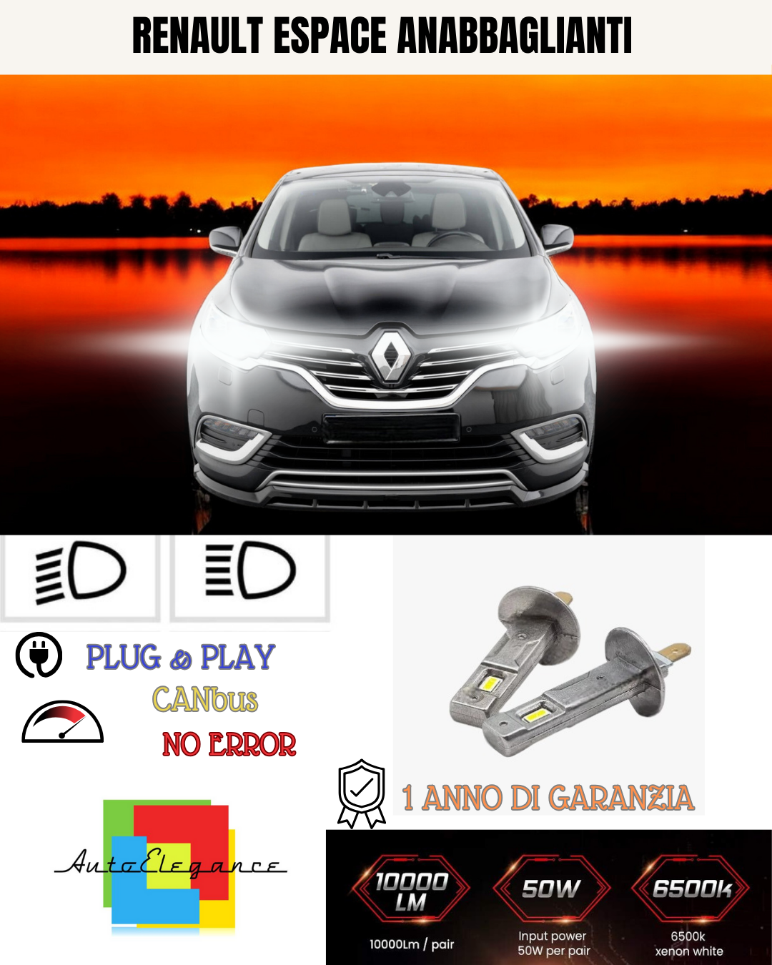 🔥KIT LED H1 RENAULT ESPACE 6000K BIANCO ANABBAGLIANTI🔥