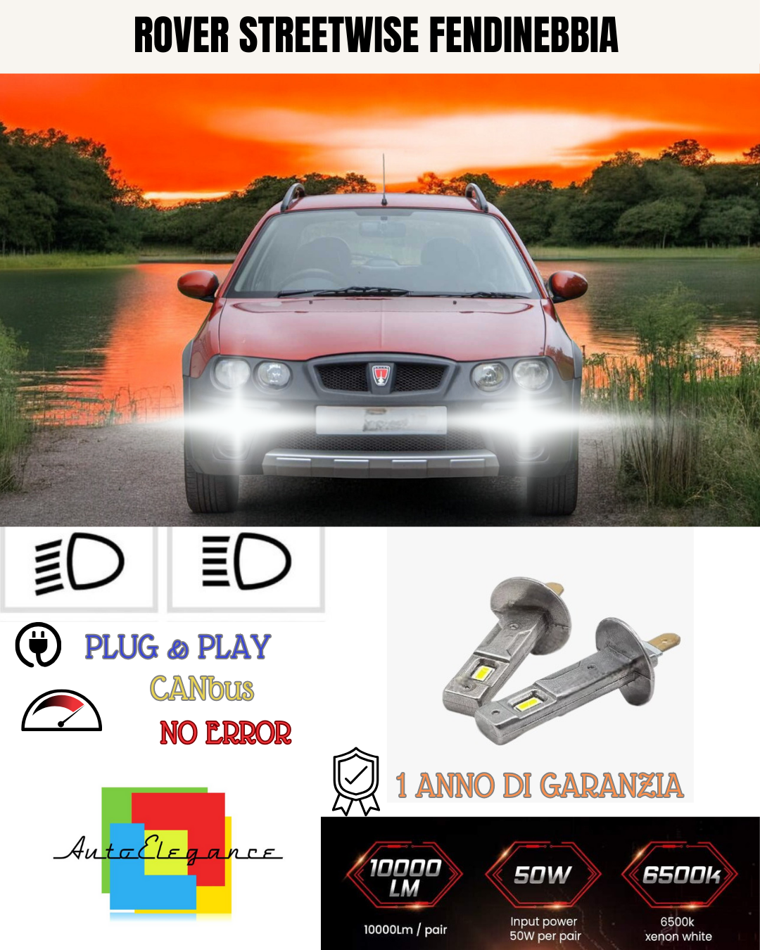 🔥KIT LED H1 ROVER STREETWISE 6000K BIANCO FENDINEBBIA🔥