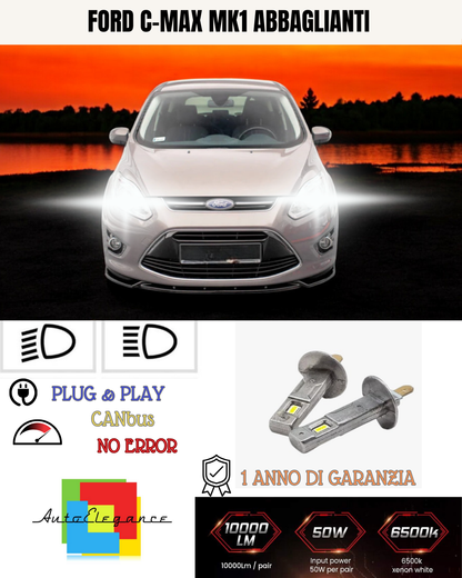 🔥KIT LED H1 FORD C-MAX MK1 6000K BIANCO ABBAGLIANTI🔥