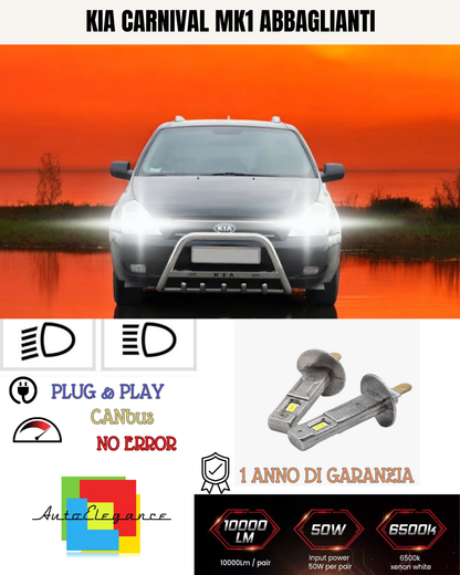 🔥KIT LED H1 KIA CARNIVAL MK1 6000K BIANCO ABBAGLIANTI🔥
