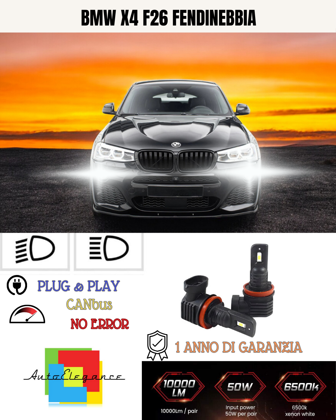 💫KIT LED H8 BMW X4 F26 6000K BIANCO FENDINEBBIA 💫