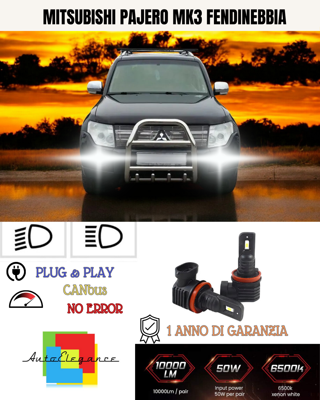 ⭐KIT LED HB4 MITSUBISHI PAJERO MK3 6000K BIANCO FENDINEBBIA ⭐