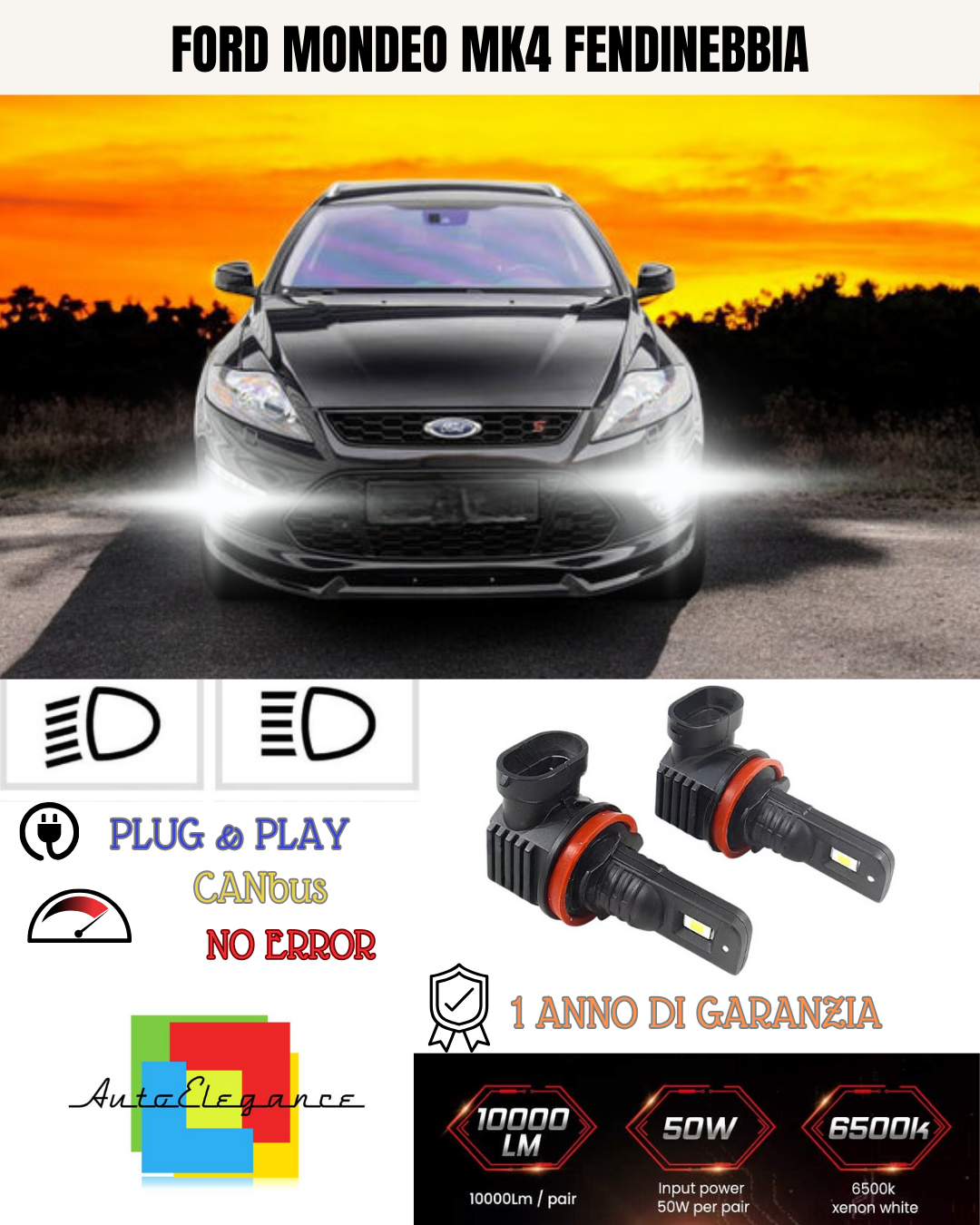 🔥KIT LED H8 FORD MONDEO MK4 6000K BIANCO FENDINEBBIA 🔥