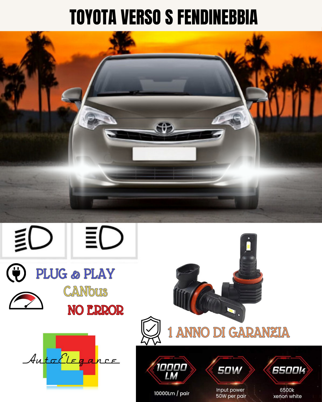 💫KIT LED H11 TOYOTA VERSO S 6000K BIANCO FENDINEBBIA 💫