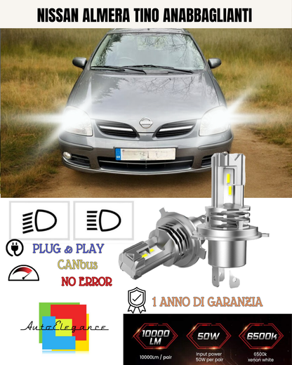 KIT LED H7 NISSAN ALMERA TINO 6000K BIANCO 6000 LUMEN CANBUS ANABBAGLIANTI