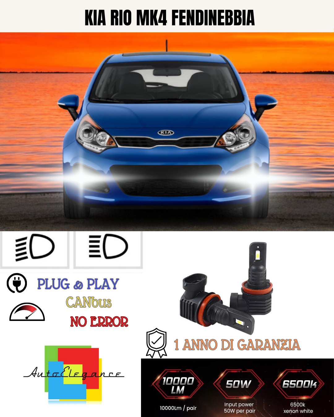 💫KIT LED H11 KIA RIO MK4 6000K BIANCO FENDINEBBIA 💫