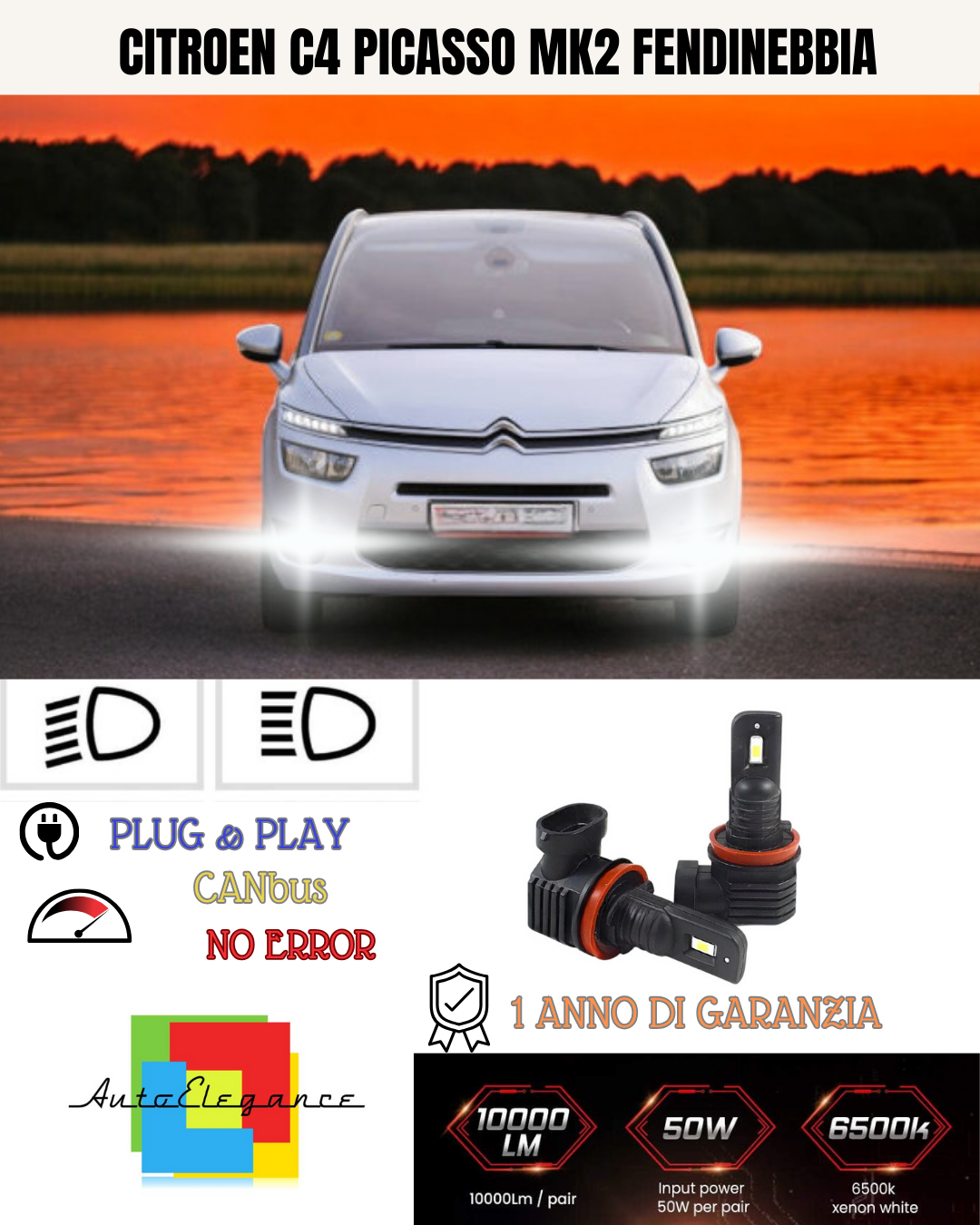 ⭐KIT LED H11 CITROEN C4 PICASSO MK2 6000K BIANCO FENDINEBBIA ⭐