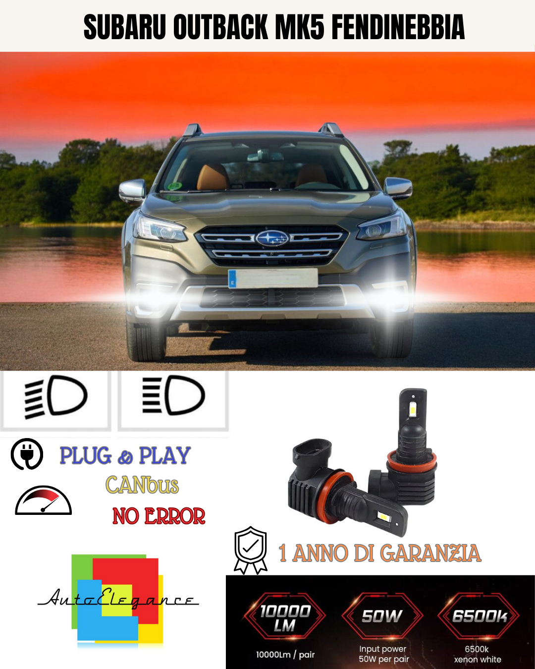 ⭐KIT LED H8 SUBARU OUTBACK MK5 6000K BIANCO FENDINEBBIA ⭐