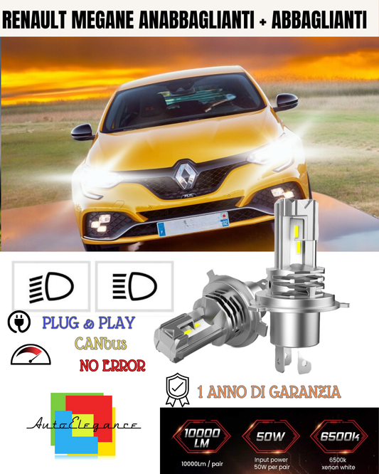 KIT LED H7 PER RENAULT MEGANE MK3 6000K BIANCO 6000 LUMEN CANBUS ANABBAGLIANTI