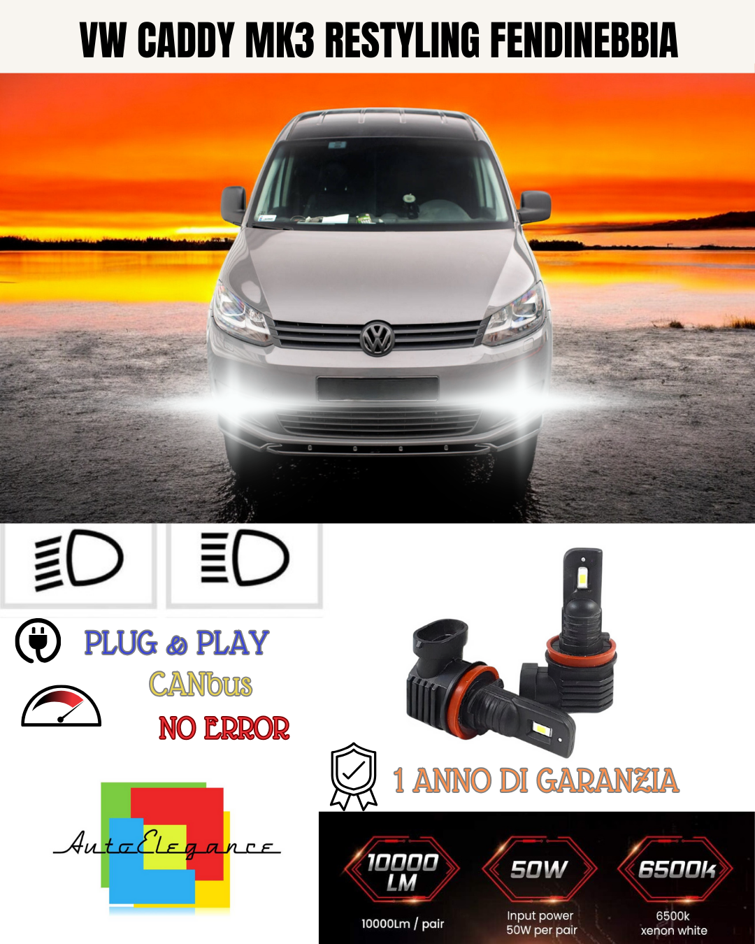 ⭐KIT LED H11 VW CADDY MK3 RESTYLING 6000K BIANCO FENDINEBBIA ⭐