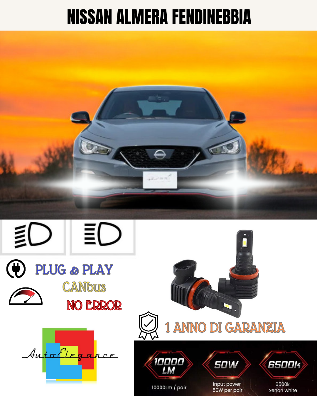 💫KIT LED H8 NISSAN ALMERA 6000K BIANCO FENDINEBBIA 💫