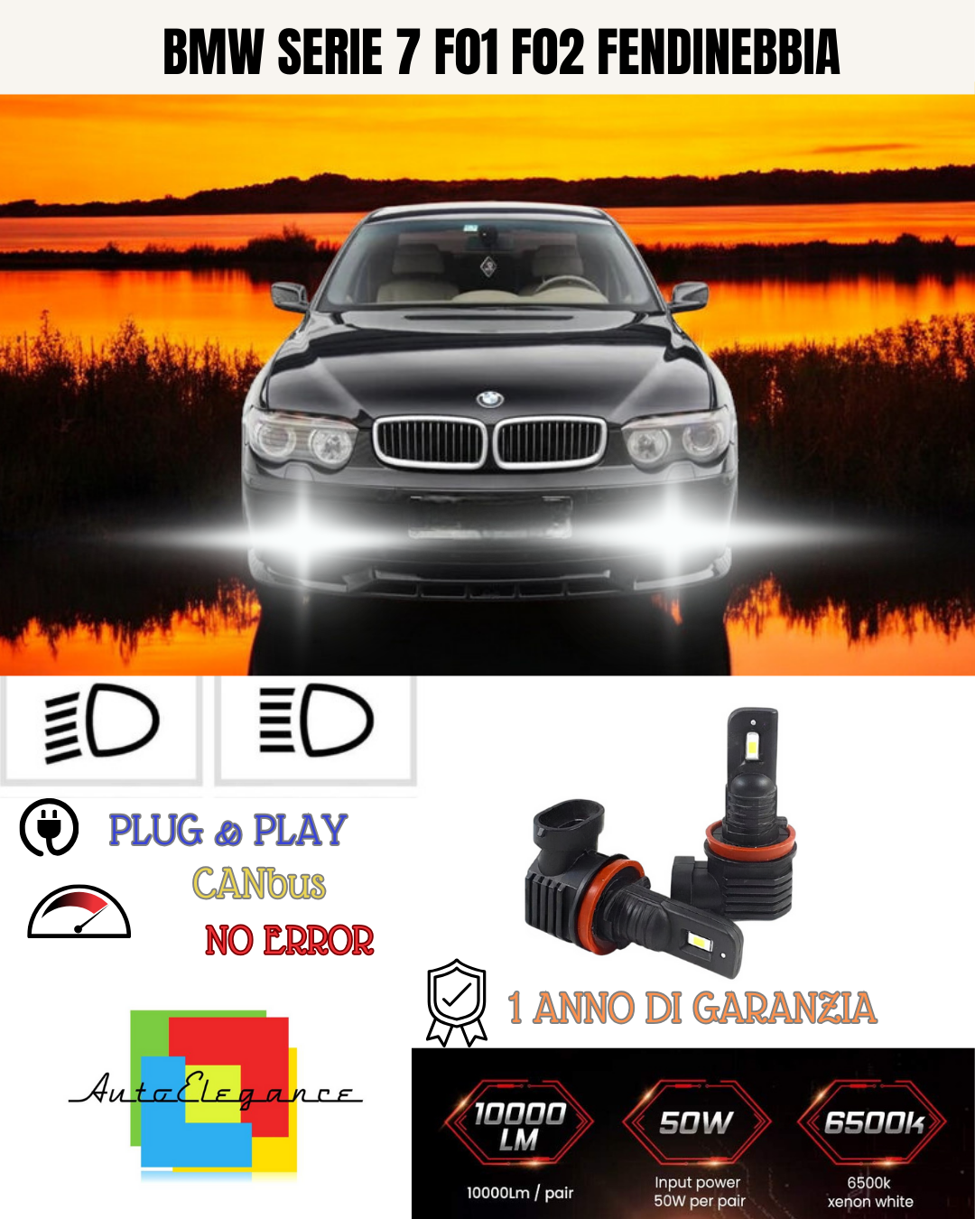 💫KIT LED H8 BMW SERIE 7 F01 F02  6000K BIANCO FENDINEBBIA 💫
