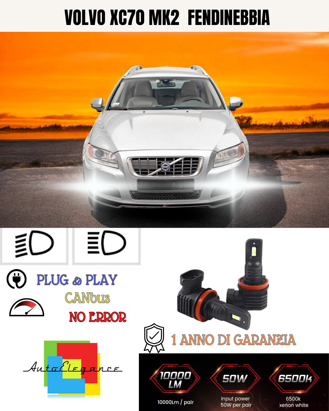 💫KIT LED H8 VOLVO XC70 MK2 6000K BIANCO FENDINEBBIA 💫