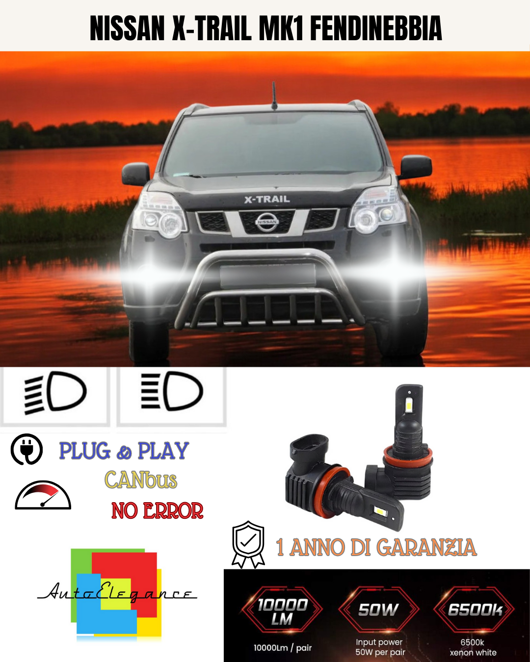 💫KIT LED H8 NISSAN X-TRAIL MK1 6000K BIANCO FENDINEBBIA 💫