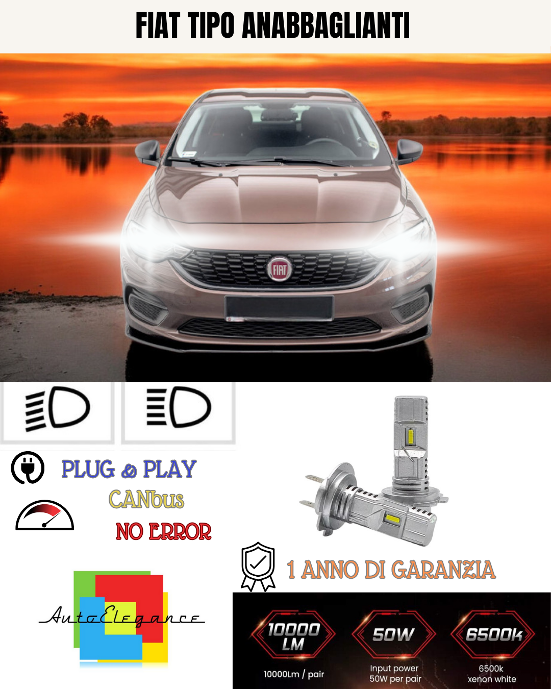 🔥KIT LED H7 FIAT TIPO 6000K BIANCO ANABBAGLIANTI🔥