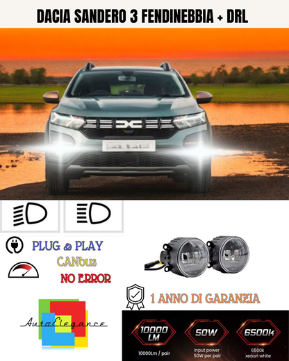 🔥SET PROIETTORI LED DACIA SANDERO 3 NERO FENDINEBBIA + DRL🔥