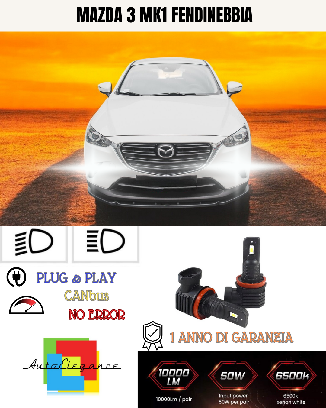 💫KIT LED H11 MAZDA 3 MK1 6000K BIANCO FENDINEBBIA 💫