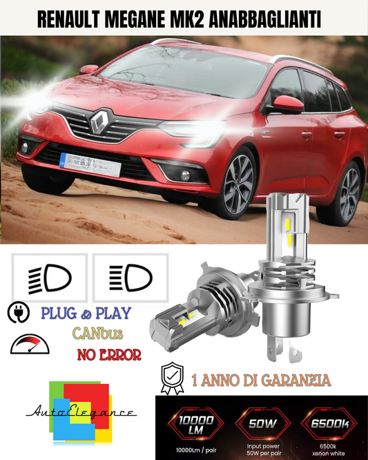 KIT LED H7 PER RENAULT MEGANE MK2 6000K BIANCO 6000 LUMEN CANBUS ANABBAGLIANTI