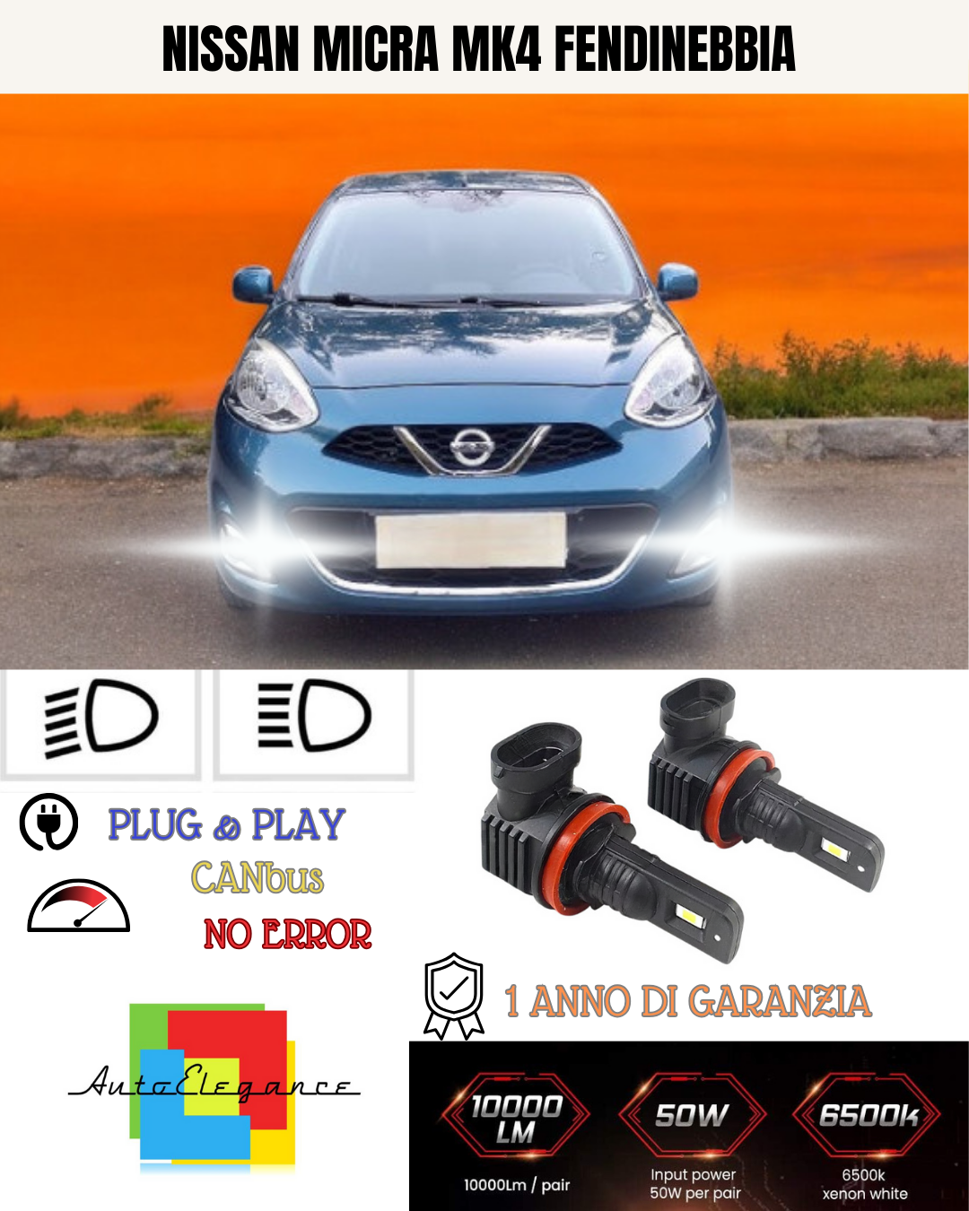 🔥KIT LED H11 NISSAN MICRA MK4 6000K BIANCO FENDINEBBIA 🔥