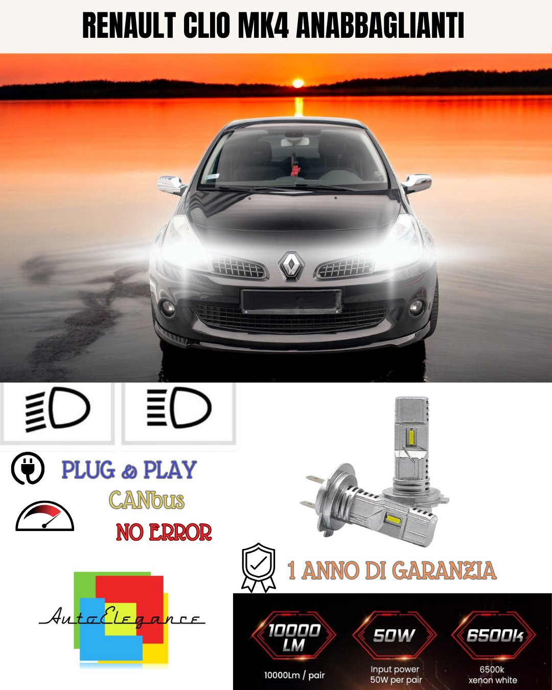 🔥KIT LED H7 RENAULT CLIO MK4 6000K BIANCO ANABBAGLIANTI🔥