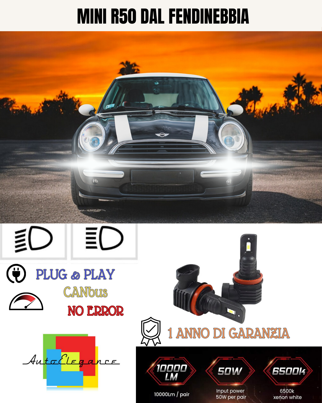 ⭐KIT LED H8  MINI R50 DAL 6000K BIANCO FENDINEBBIA ⭐