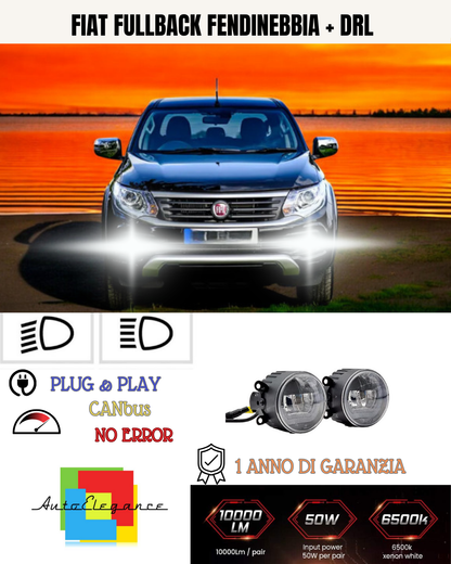 🔥SET PROIETTORI LED FIAT FULLBACK 6500K NERO FENDINEBBIA + DRL🔥