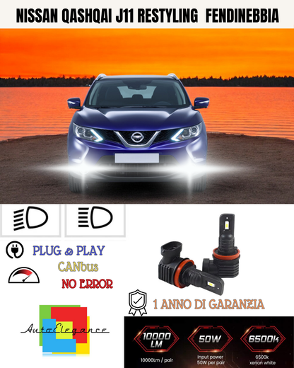 💫KIT LED H8 NISSAN QASHQAI J11 RESTYLING  6000K BIANCO FENDINEBBIA 💫
