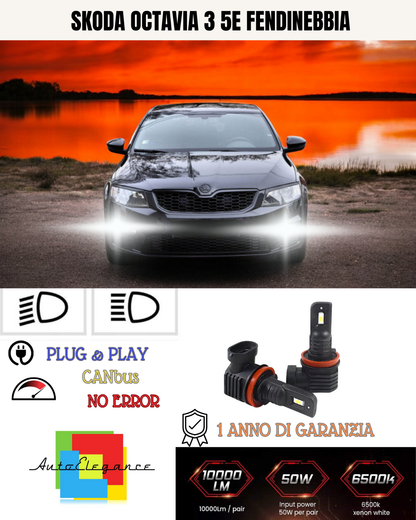 ⭐KIT LED H8  SKODA OCTAVIA 3 5E 6000K BIANCO FENDINEBBIA ⭐