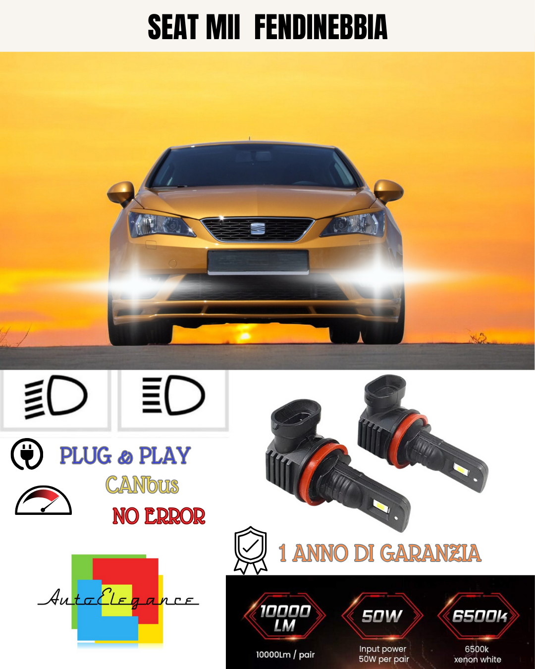 🔥KIT LED HB4 SEAT MII 6000K BIANCO FENDINEBBIA 🔥