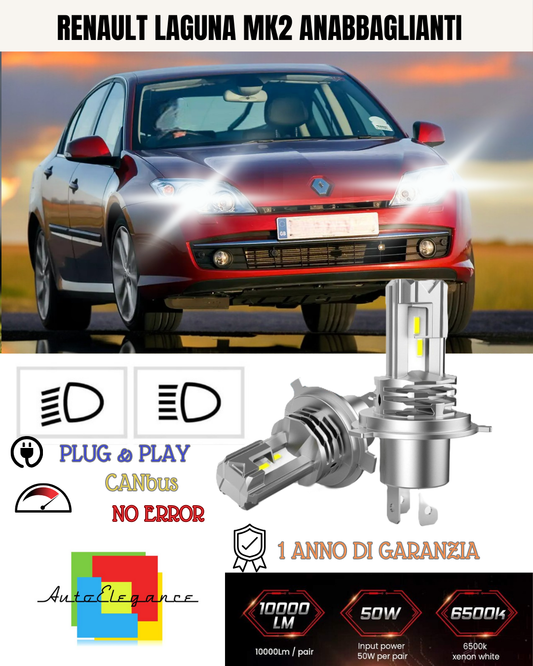 KIT LED H7 PER RENAULT LAGUNA MK2 6000K BIANCO 6000 LUMEN CANBUS ANABBAGLIANTI