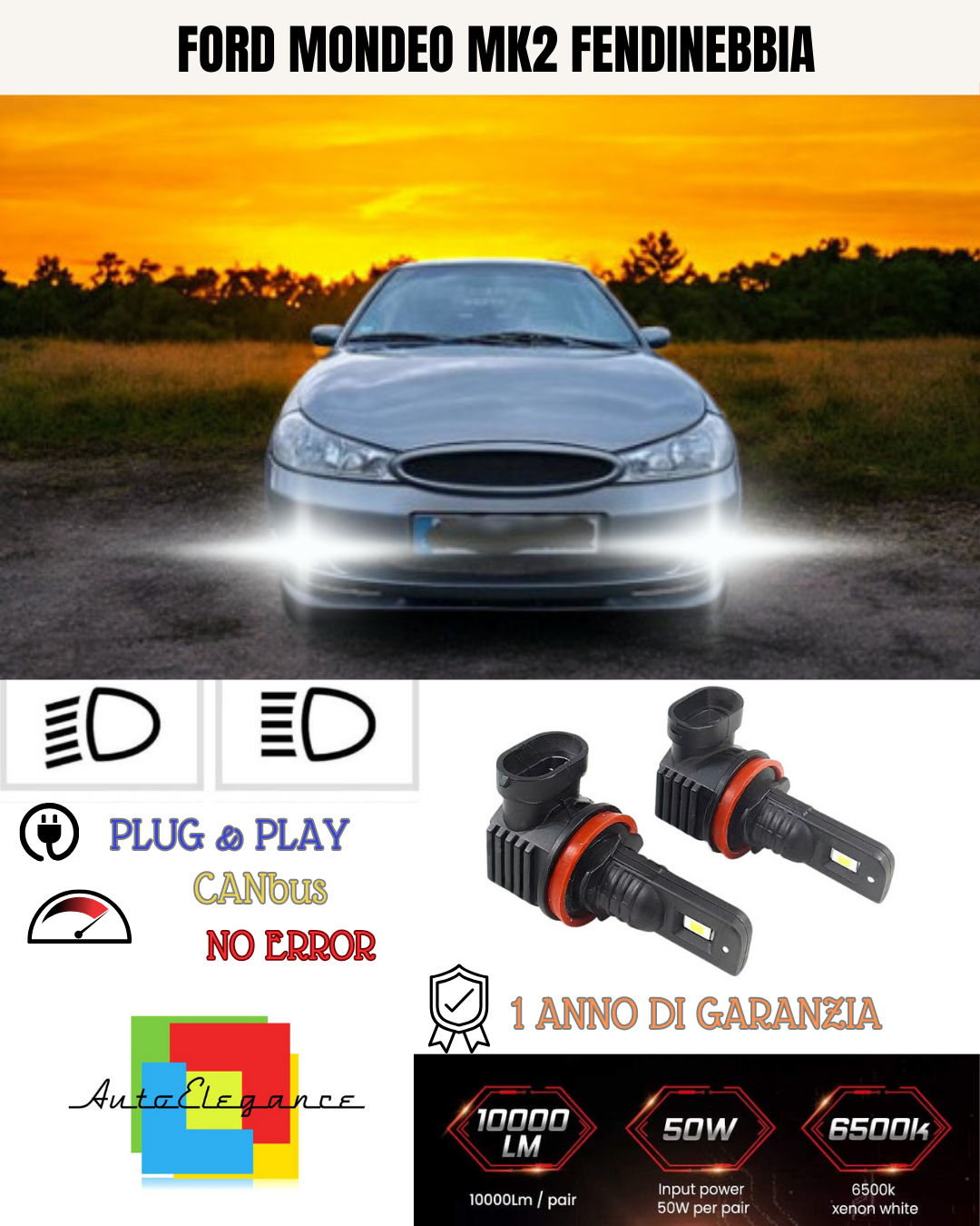 🔥KIT LED H11 FORD MONDEO MK2 6000K BIANCO FENDINEBBIA 🔥