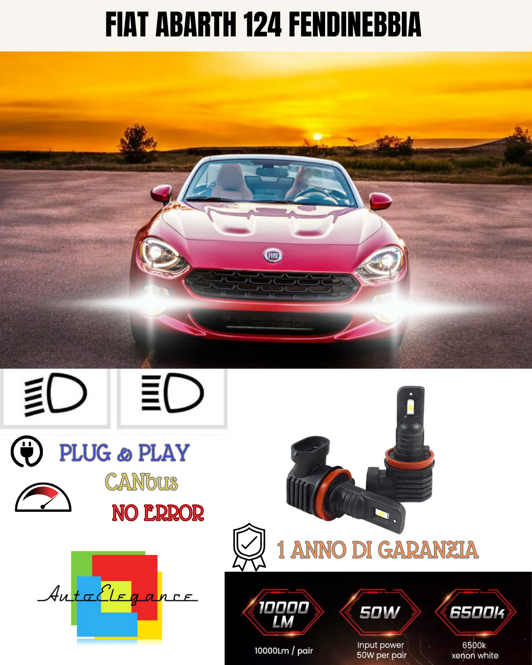 🔥KIT LED H11 FIAT ABARTH 124 6000K BIANCO FENDINEBBIA 🔥