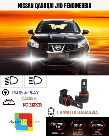 💫KIT LED H11 NISSAN QASHQAI J10 6000K BIANCO FENDINEBBIA 💫