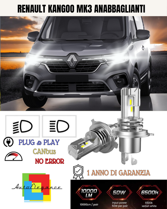 KIT LED H7 PER RENAULT KANGOO MK3 III 6000K 6000 LUMEN CANBUS ANABBAGLIANTI
