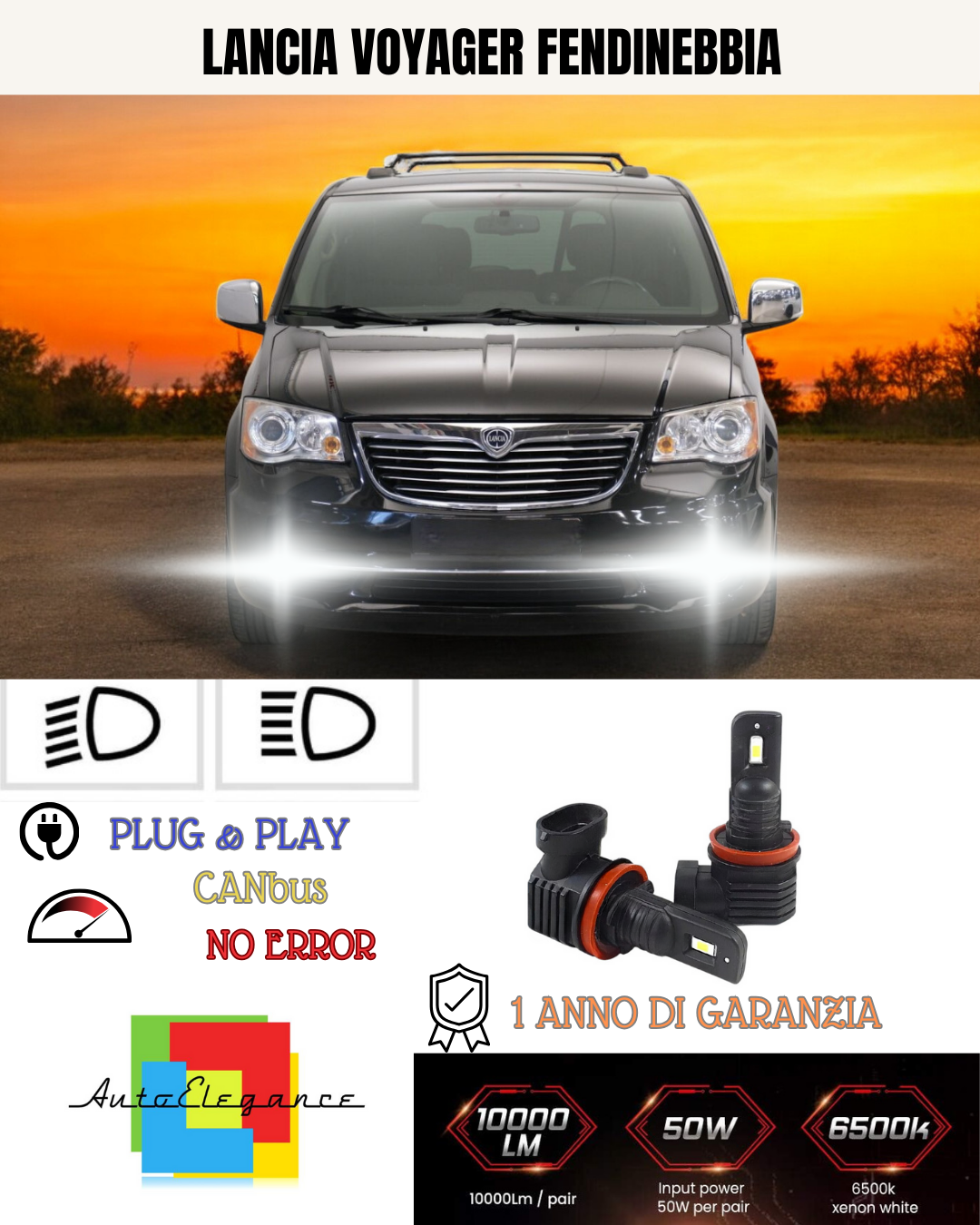 💫KIT LED H11 LANCIA VOYAGER 6000K BIANCO FENDINEBBIA 💫