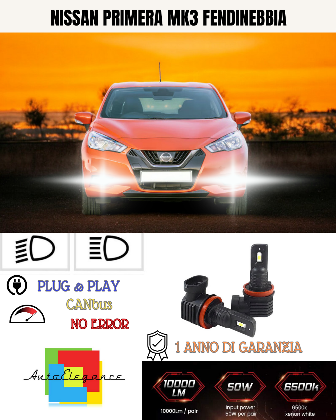 ⭐KIT LED H11 NISSAN PRIMERA MK3 6000K BIANCO FENDINEBBIA ⭐