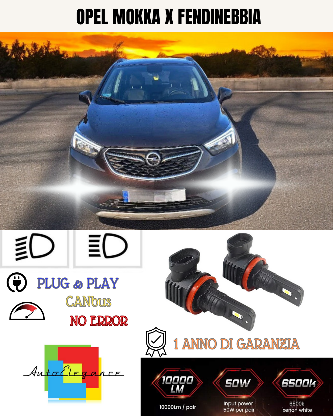 🔥KIT LED H8 OPEL MOKKA X 6000K BIANCO FENDINEBBIA 🔥