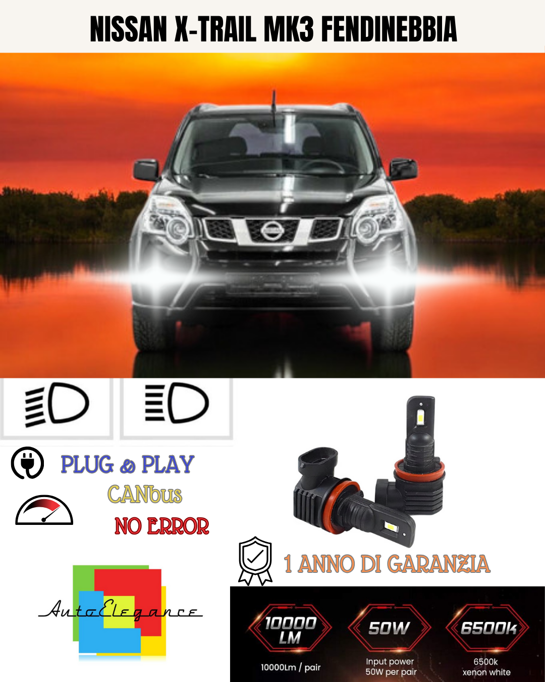💫KIT LED H11 NISSAN X-TRAIL MK3 6000K BIANCO FENDINEBBIA 💫