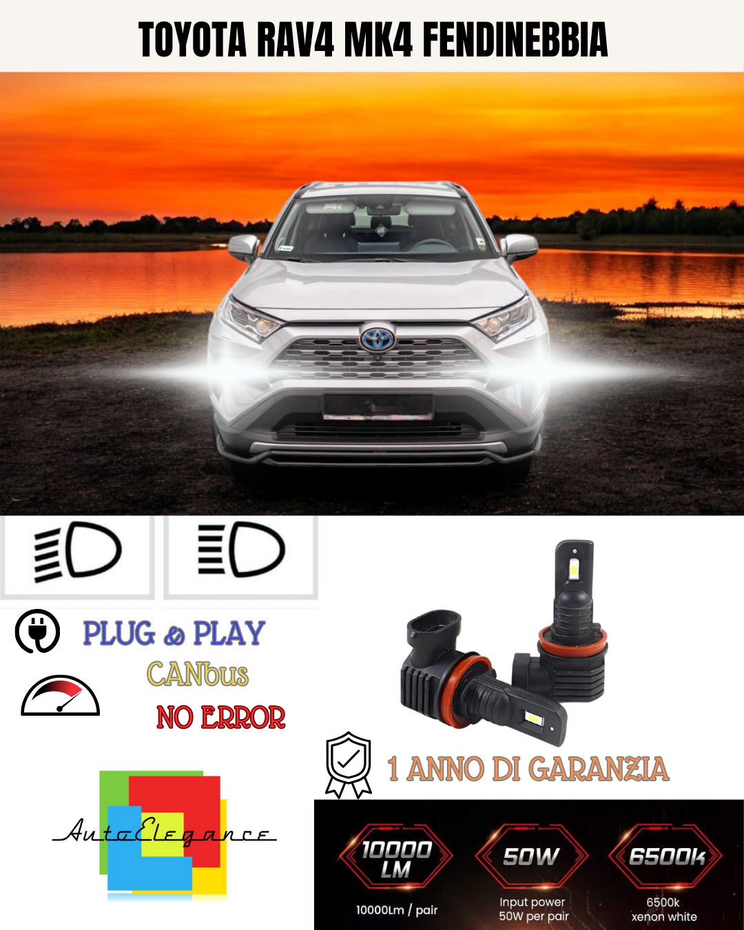 💫KIT LED H16 TOYOTA RAV4 MK4 6000K BIANCO FENDINEBBIA 💫