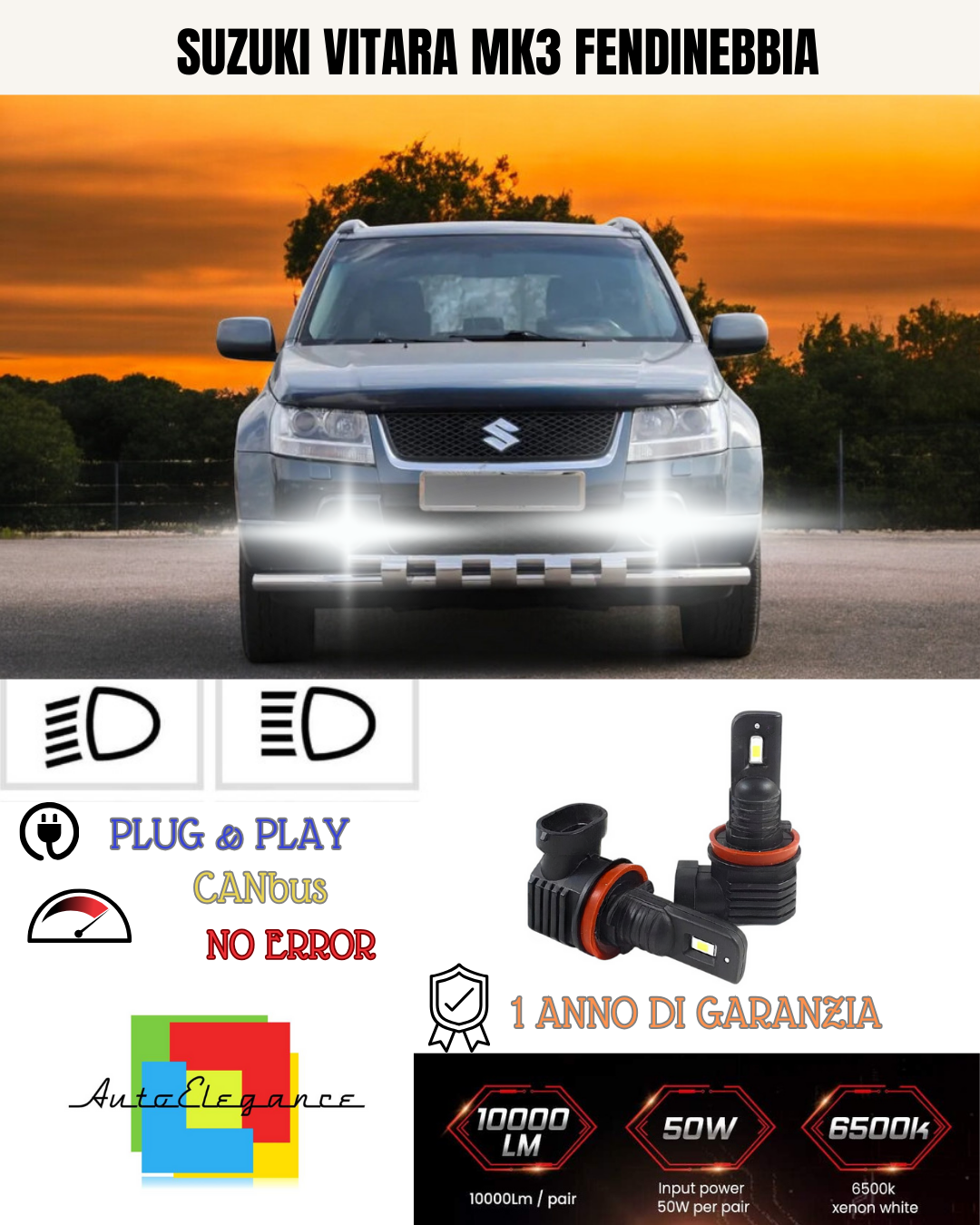 💫KIT LED H11 SUZUKI VITARA MK3 6000K BIANCO FENDINEBBIA 💫
