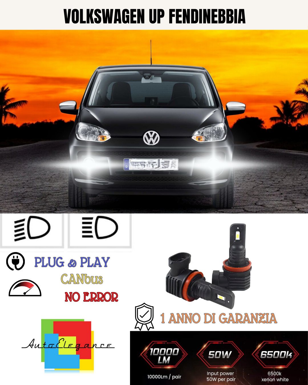 💫KIT LED HB4 VOLKSWAGEN UP 6000K BIANCO FENDINEBBIA 💫