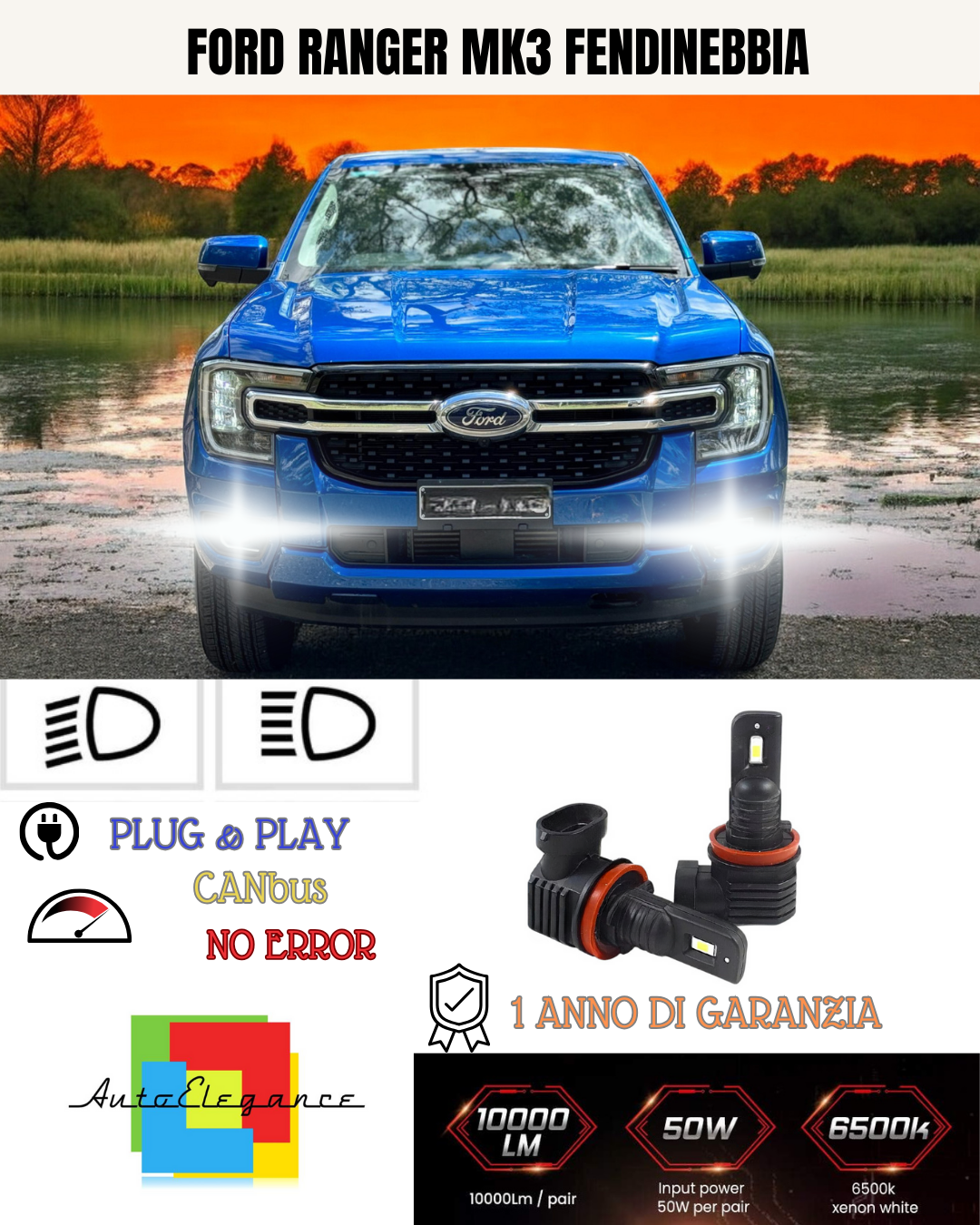 💫KIT LED H11 FORD RANGER MK3 6000K BIANCO FENDINEBBIA 💫