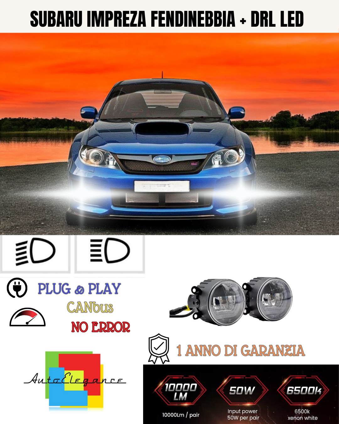 🔥SET PROIETTORI LED SUBARU IMPREZA NERO FENDINEBBIA + DRL LED🔥