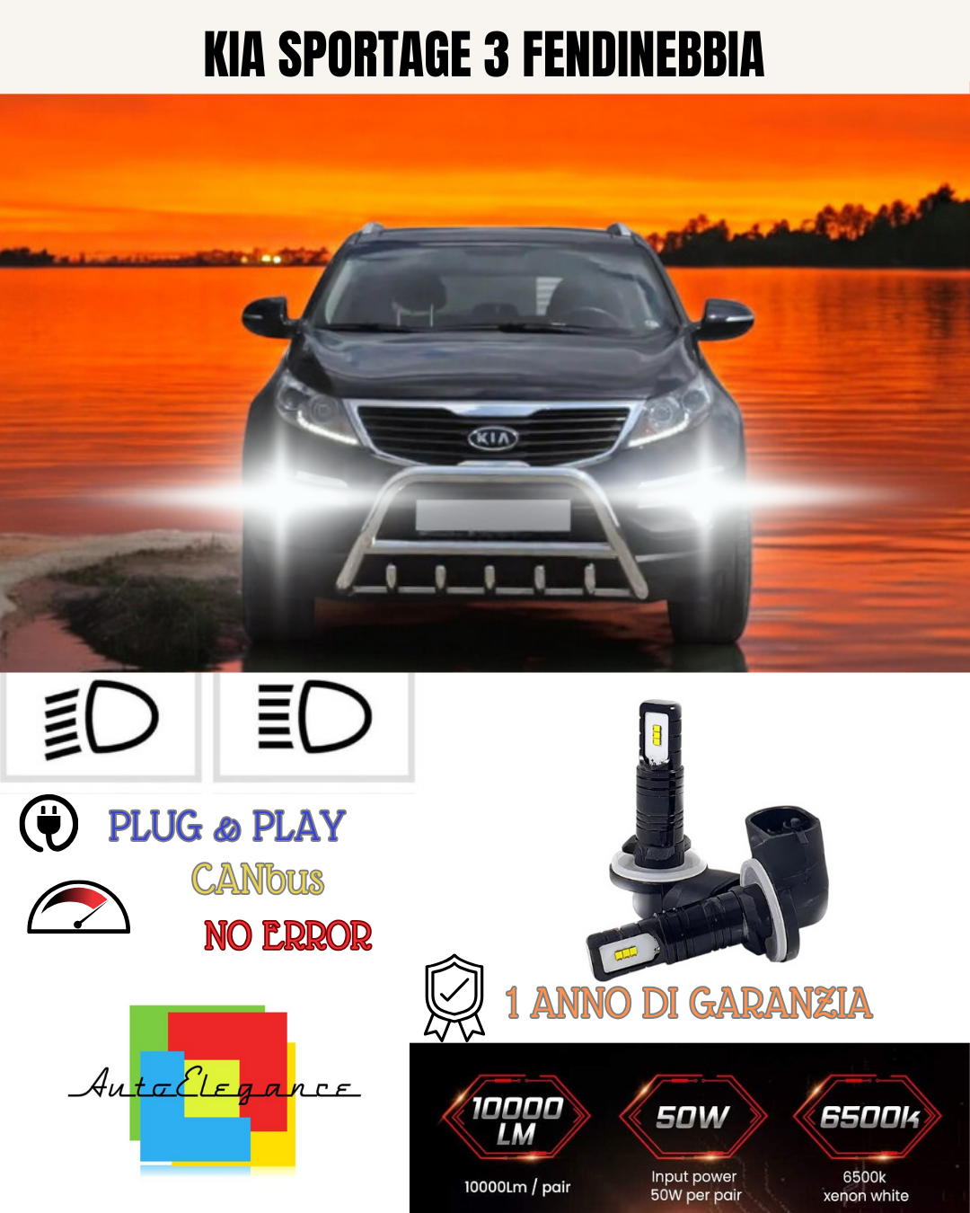 🔥KIT LED H27W / 2 KIA SPORTAGE 3 6000K BIANCO FENDINEBBIA🔥