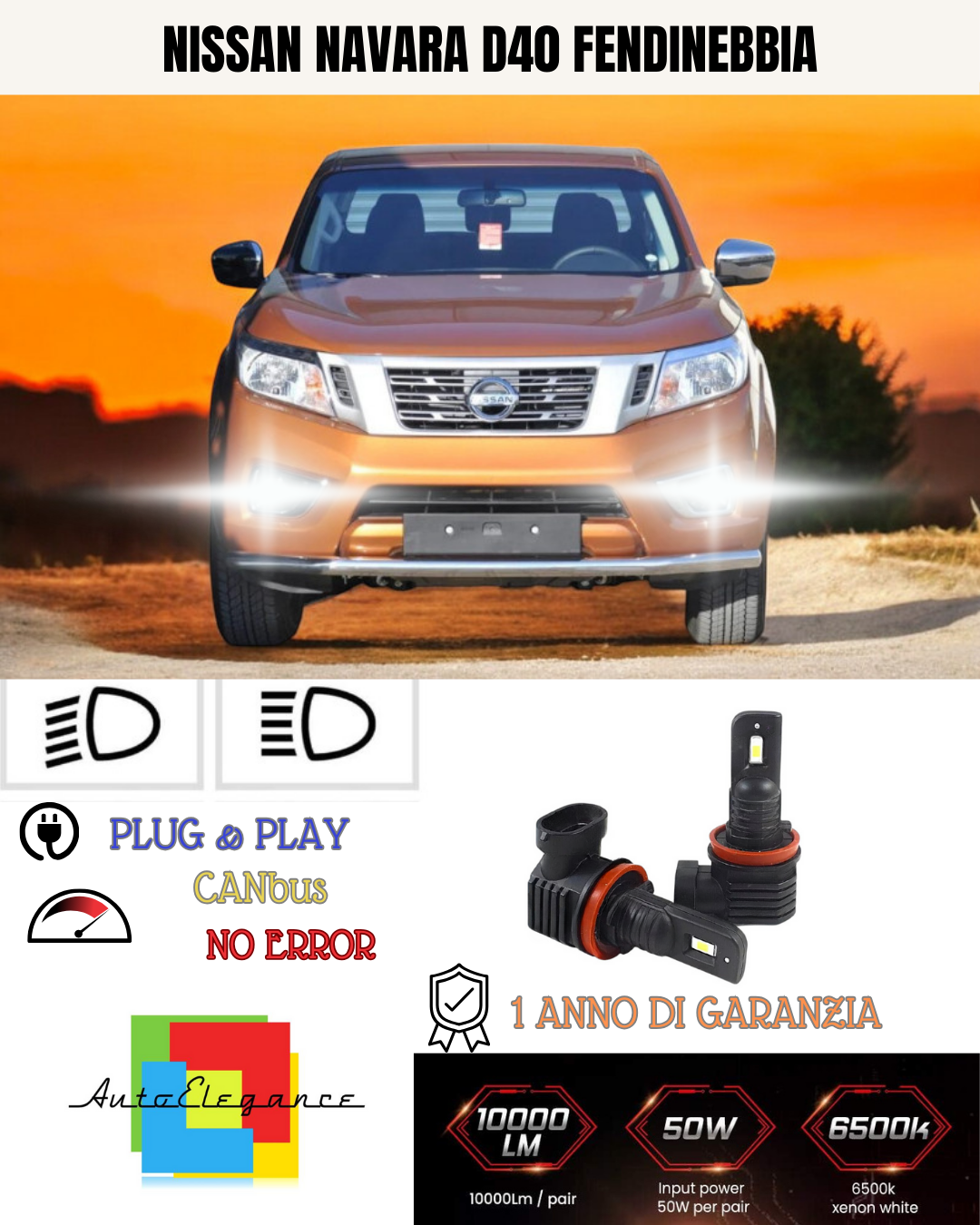 🔥KIT LED H11 NISSAN NAVARA D40 6000K BIANCO FENDINEBBIA 🔥